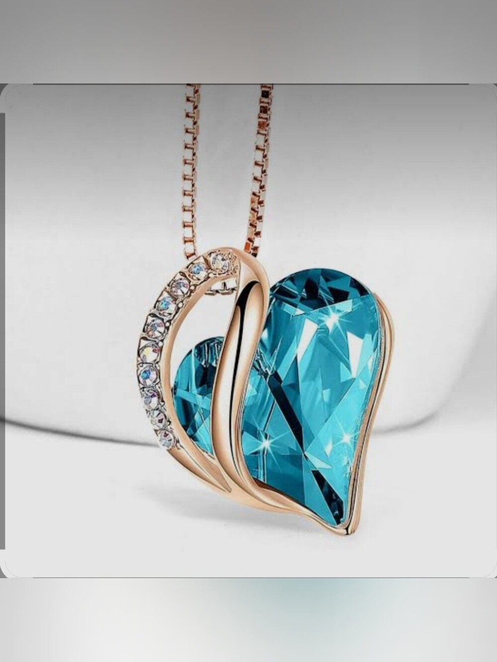 Rose Gold Heart Necklace with Teal Blue Crystal Pendant - Picture 1 of 4
